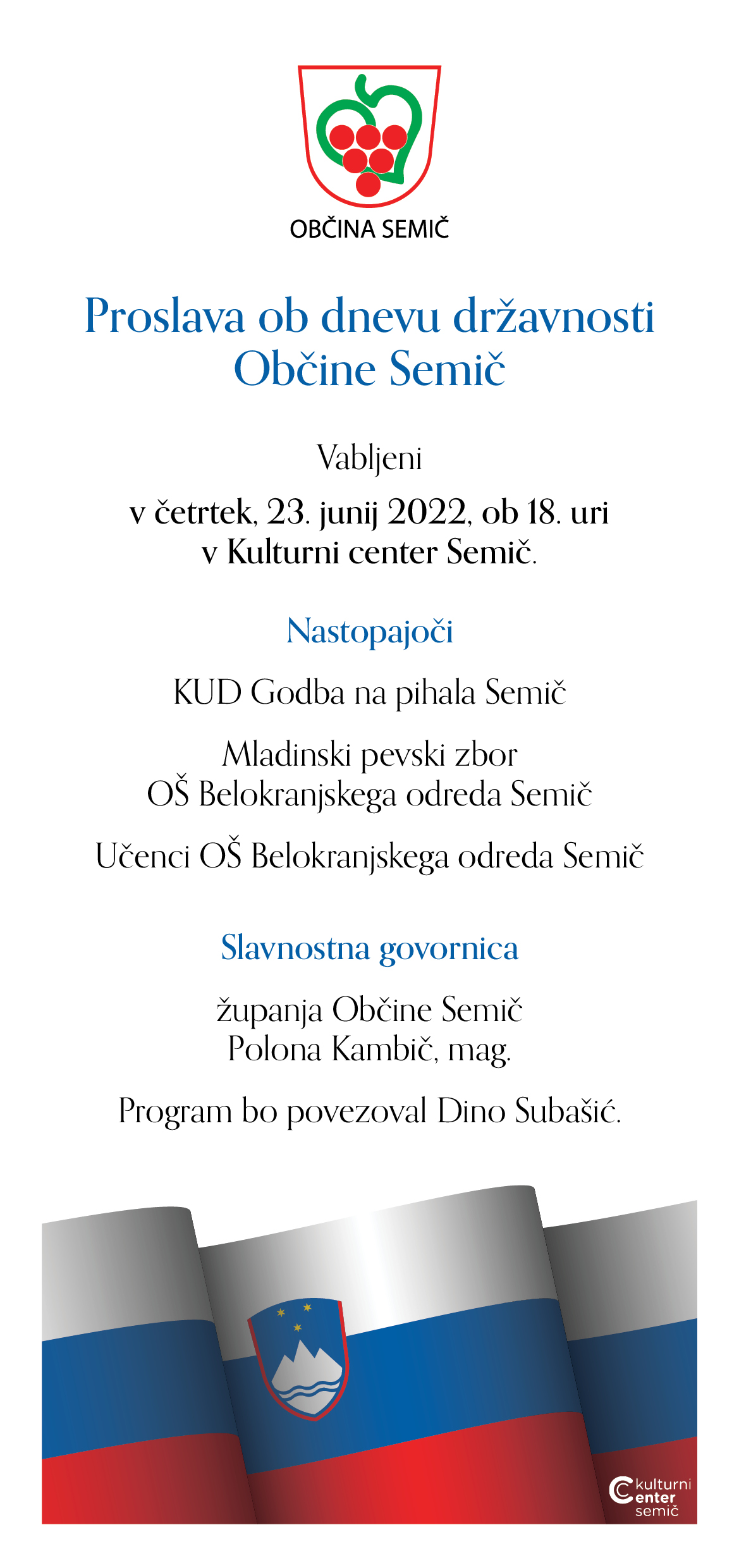Osrednja občinska proslava ob dnevu državnosti, vabilo